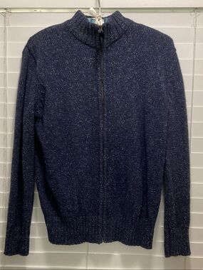 50% Wool Carolyn Taylor Navy Heather Zip Front Women's Cardigan